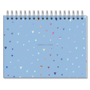 CADERNO LETTERING CORAÇÕES HOLOGRÁFICOS 40 FLS BRANCAS FINA IDEIA